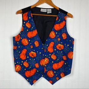 Basic editions orange blue Pumpkin button up vest